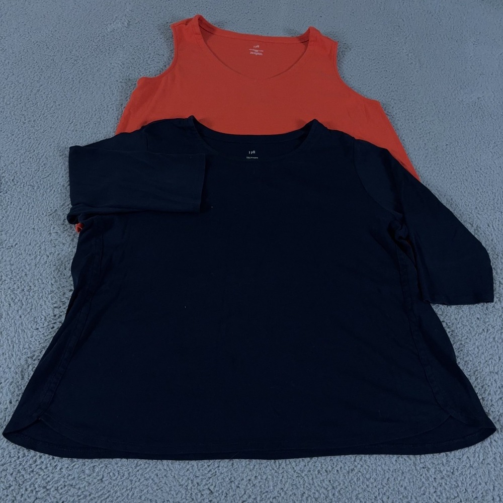 LOT OF 2 J Jill Shirt Womens XL Pima 3/4 Sleeve Scoop V-Neck Tee‎ Rounded Tank